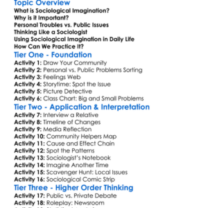 Sociological Imagination Worksheet Activity Booklet