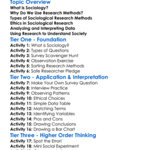 Sociological Research Methods Worksheet Activity Booklet