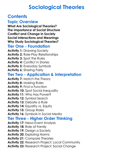 Sociological Theories Worksheet Activity Booklet