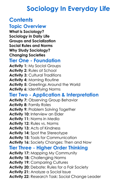 Sociology In Everyday Life Worksheet Activity Booklet