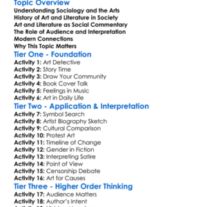 Sociology Of Art And Literature Worksheet Activity Booklet