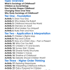 Sociology Of Childhood Worksheet Activity Booklet