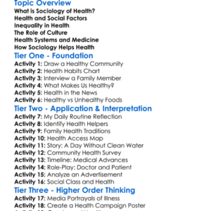 Sociology Of Health Worksheet Activity Booklet