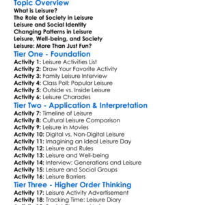Sociology Of Leisure Worksheet Activity Booklet