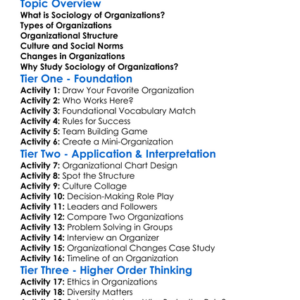 Sociology Of Organizations Worksheet Activity Booklet