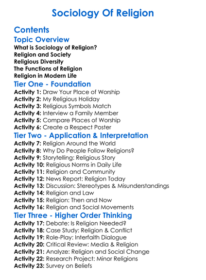 Sociology Of Religion Worksheet Activity Booklet