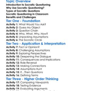 Socratic Questioning Worksheet Activity Booklet