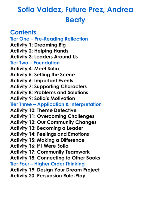 Sofia Valdez Future Prez Andrea Beaty Worksheet Activity Booklet