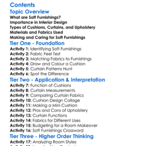 Soft Furnishings Cushions Curtains Upholstery Worksheet Activity Booklet