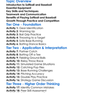Softball And Baseball Skills Worksheet Activity Booklet