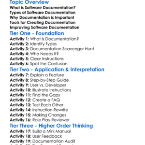 Software Documentation Worksheet Activity Booklet