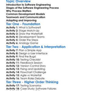 Software Engineering Process Worksheet Activity Booklet