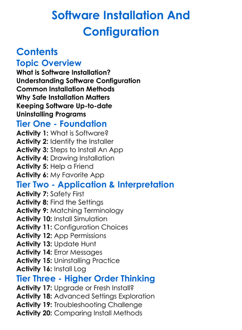 Software Installation And Configuration Worksheet Activity Booklet
