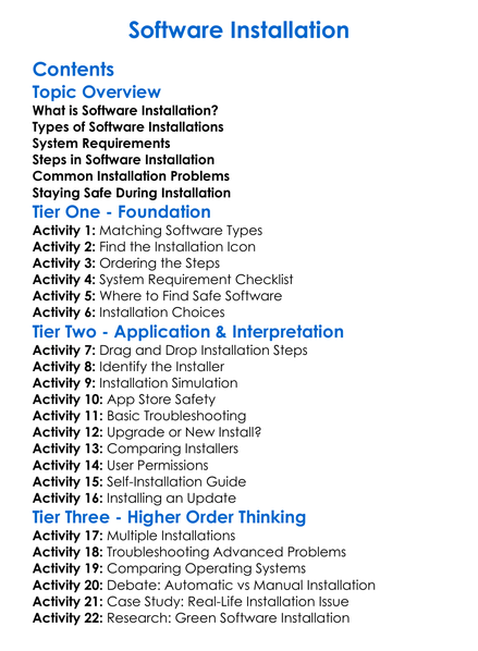 Software Installation Worksheet Activity Booklet