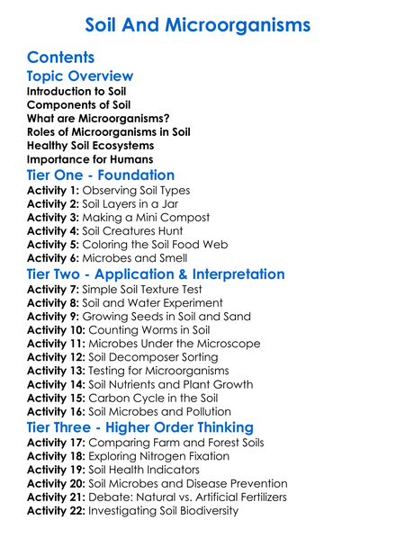 Soil And Microorganisms Worksheet Activity Booklet