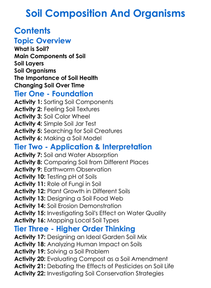 Soil Composition And Organisms Worksheet Activity Booklet