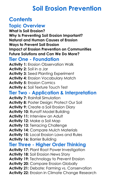 Soil Erosion Prevention Worksheet Activity Booklet
