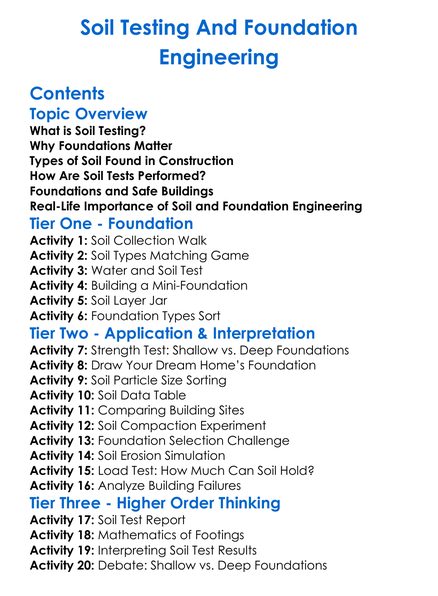 Soil Testing And Foundation Engineering Worksheet Activity Booklet