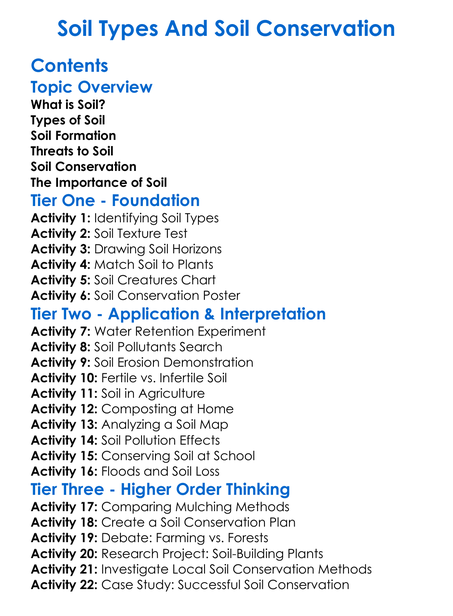 Soil Types And Soil Conservation Worksheet Activity Booklet
