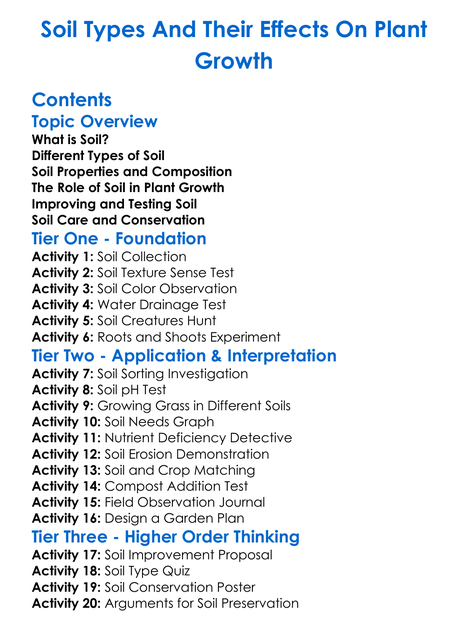 Soil Types And Their Effects On Plant Growth Worksheet Activity Booklet