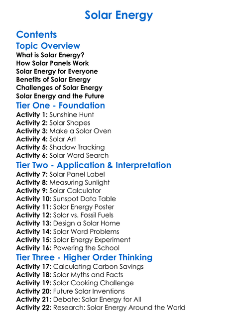 Solar Energy Worksheet Activity Booklet