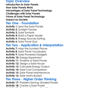 Solar Panel Technology Worksheet Activity Booklet