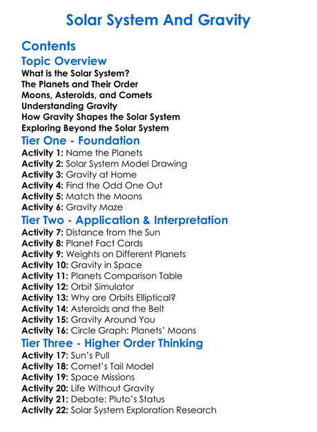 Solar System And Gravity Worksheet Activity Booklet