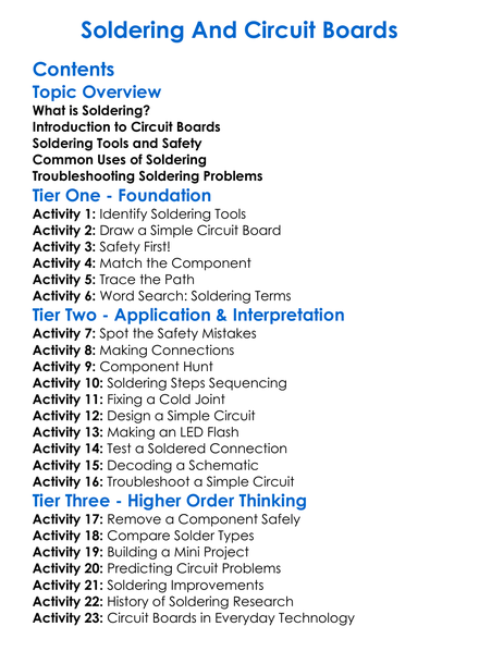 Soldering And Circuit Boards Worksheet Activity Booklet