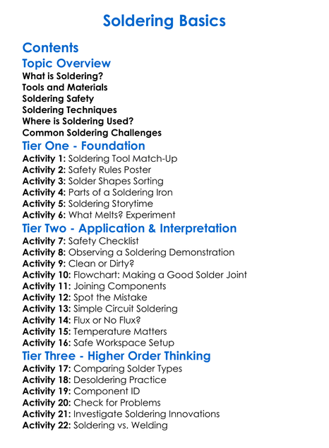 Soldering Basics Worksheet Activity Booklet