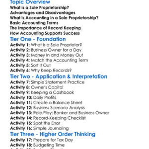 Sole Proprietorship Accounting Worksheet Activity Booklet