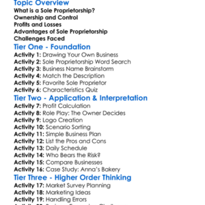 Sole Proprietorship Worksheet Activity Booklet