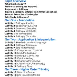 Soliloquy Worksheet Activity Booklet