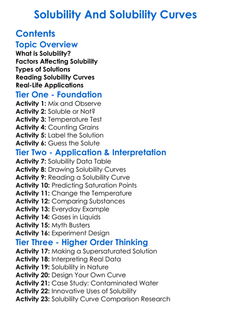 Solubility And Solubility Curves Worksheet Activity Booklet