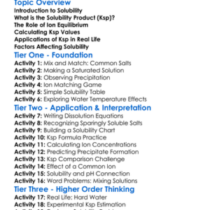 Solubility Product Ksp Worksheet Activity Booklet