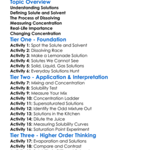 Solute Solvent And Concentration Worksheet Activity Booklet