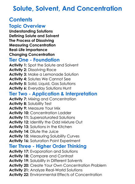 Solute Solvent And Concentration Worksheet Activity Booklet