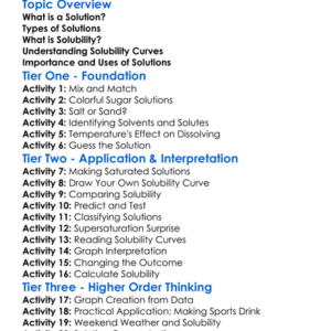 Solutions And Solubility Curves Worksheet Activity Booklet