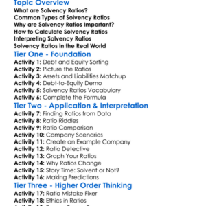 Solvency Ratios Worksheet Activity Booklet