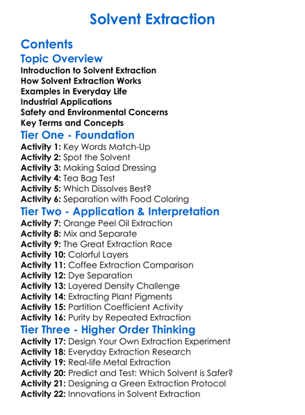 Solvent Extraction Worksheet Activity Booklet