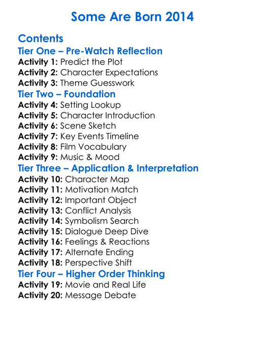 Some Are Born 2014 Worksheet Activity Booklet