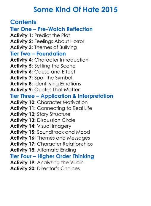Some Kind Of Hate 2015 Worksheet Activity Booklet