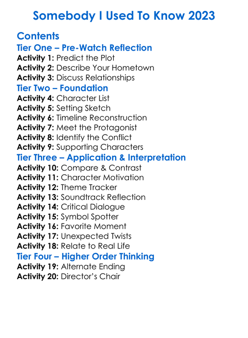 Somebody I Used To Know 2023 Worksheet Activity Booklet