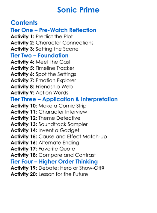 Sonic Prime Worksheet Activity Booklet