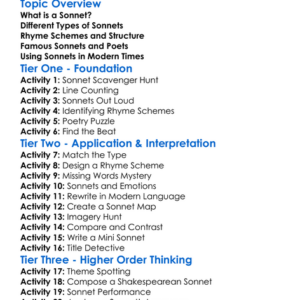 Sonnets Worksheet Activity Booklet