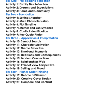 Sons And Lovers Dh Lawrence Worksheet Activity Booklet