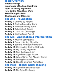 Sorting Algorithms Worksheet Activity Booklet