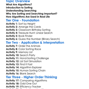 Sorting And Searching Algorithms Worksheet Activity Booklet