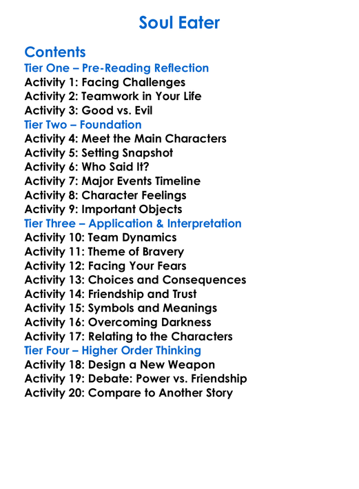 Soul Eater Worksheet Activity Booklet