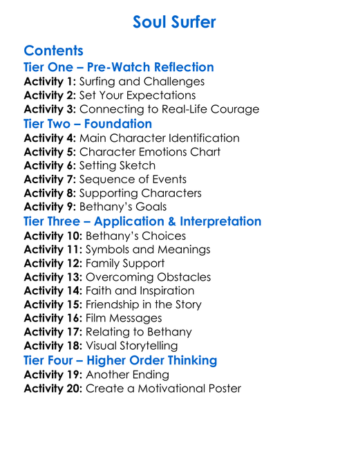 Soul Surfer Worksheet Activity Booklet