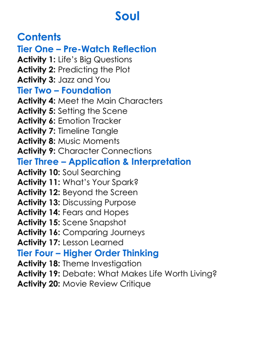 Soul Worksheet Activity Booklet